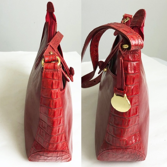 Brahmin Shoulder Bag Red Croc Embossed and Smooth Leather Vintage Bag HTF - Picture 4 of 9
